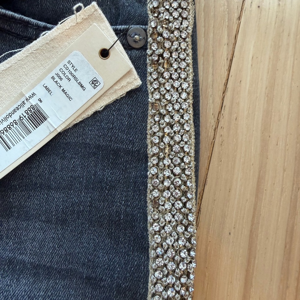 Alice & Olivia Washed Black Rhinestone Embellished Skinny Jeans NWT! - Picture 4 of 5